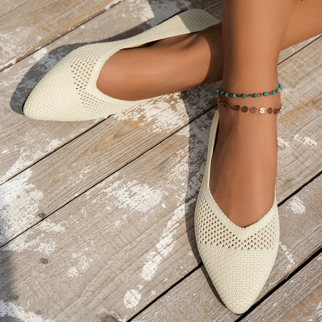 Women's Knit Ballet Flats with Pointed Toe and Stretch Upper - 6