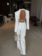 Women's Blazer Coat Backless Wrap Front with Long Sleeves - 7