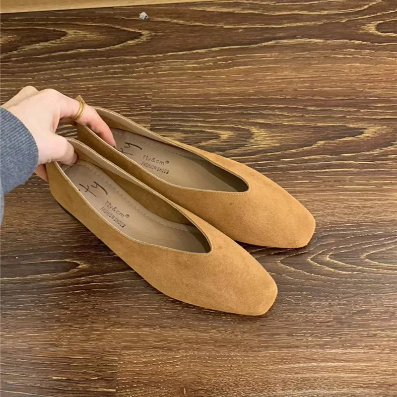Women's Square-Toe Ballet Flats with Vintage Loafer Silhouette - 5