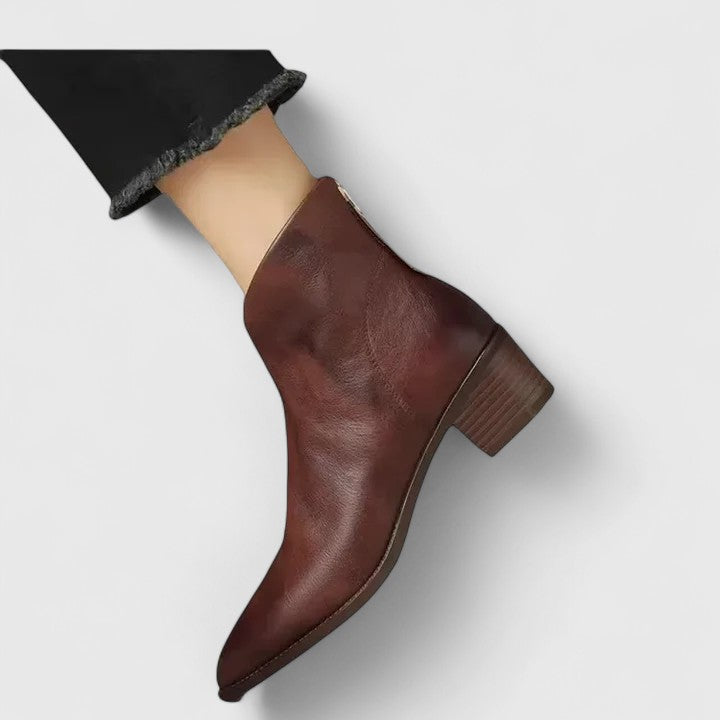 Women's Ankle Boots Pointed Toe with Block Heel and Side Zip - 2