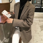Women's Retro Blazer with Notch Lapel and Tailored Fit - Brown