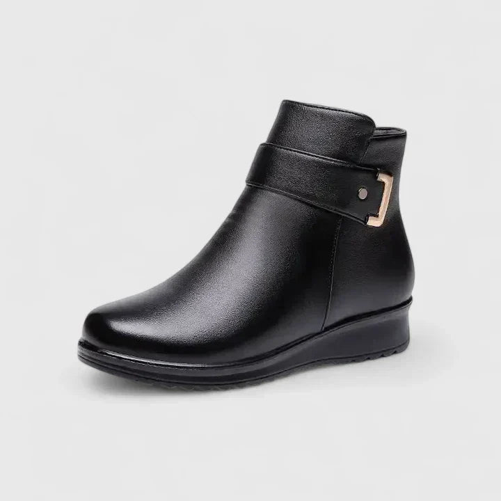 Women's Ankle Boots with Buckle Detail and Faux Fur Trim - 3