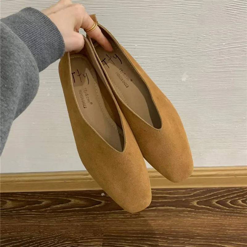 Women's Square-Toe Ballet Flats with Vintage Loafer Silhouette - 12