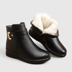 Women's Ankle Boots with Buckle Detail and Faux Fur Trim - 4