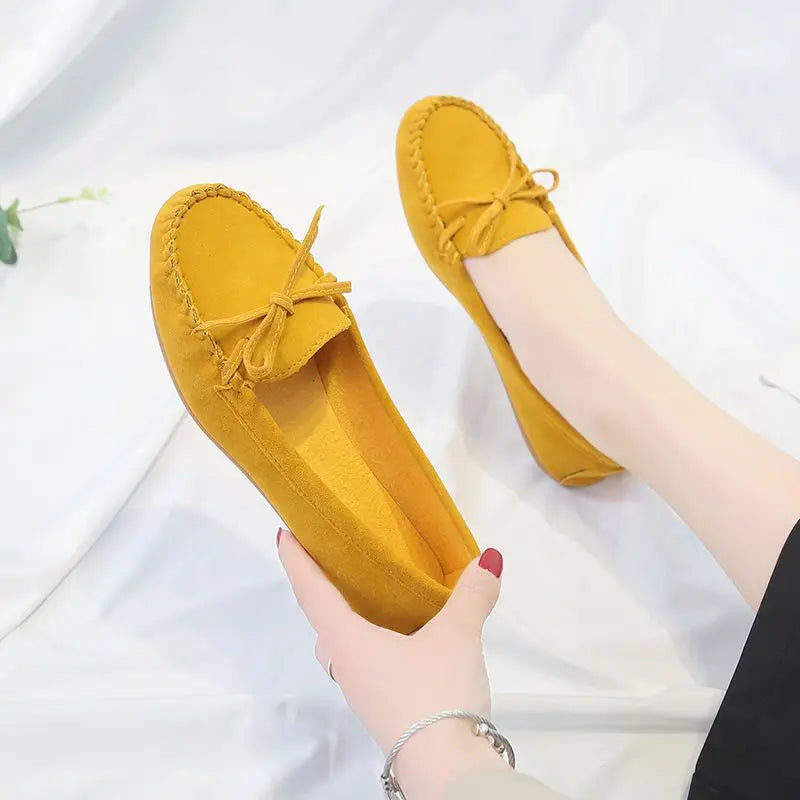 Women's Slip-On Loafer Flats with Bow Detail - Yellow