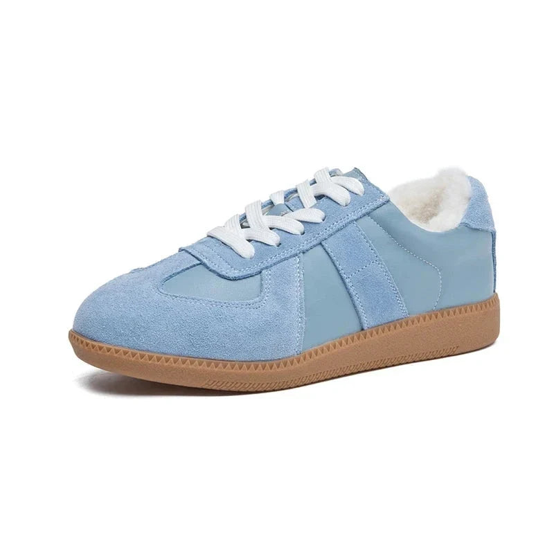 Women's Flatform Sneakers with Lace-Up Front and Panel Design - Blue Fluff
