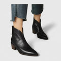 Women's Ankle Boots Pointed Toe with Block Heel and Side Zip - Black
