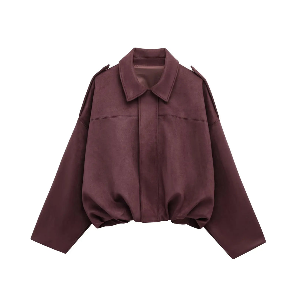 Women's Cropped Jacket with Shoulder Epaulettes - Wine Red