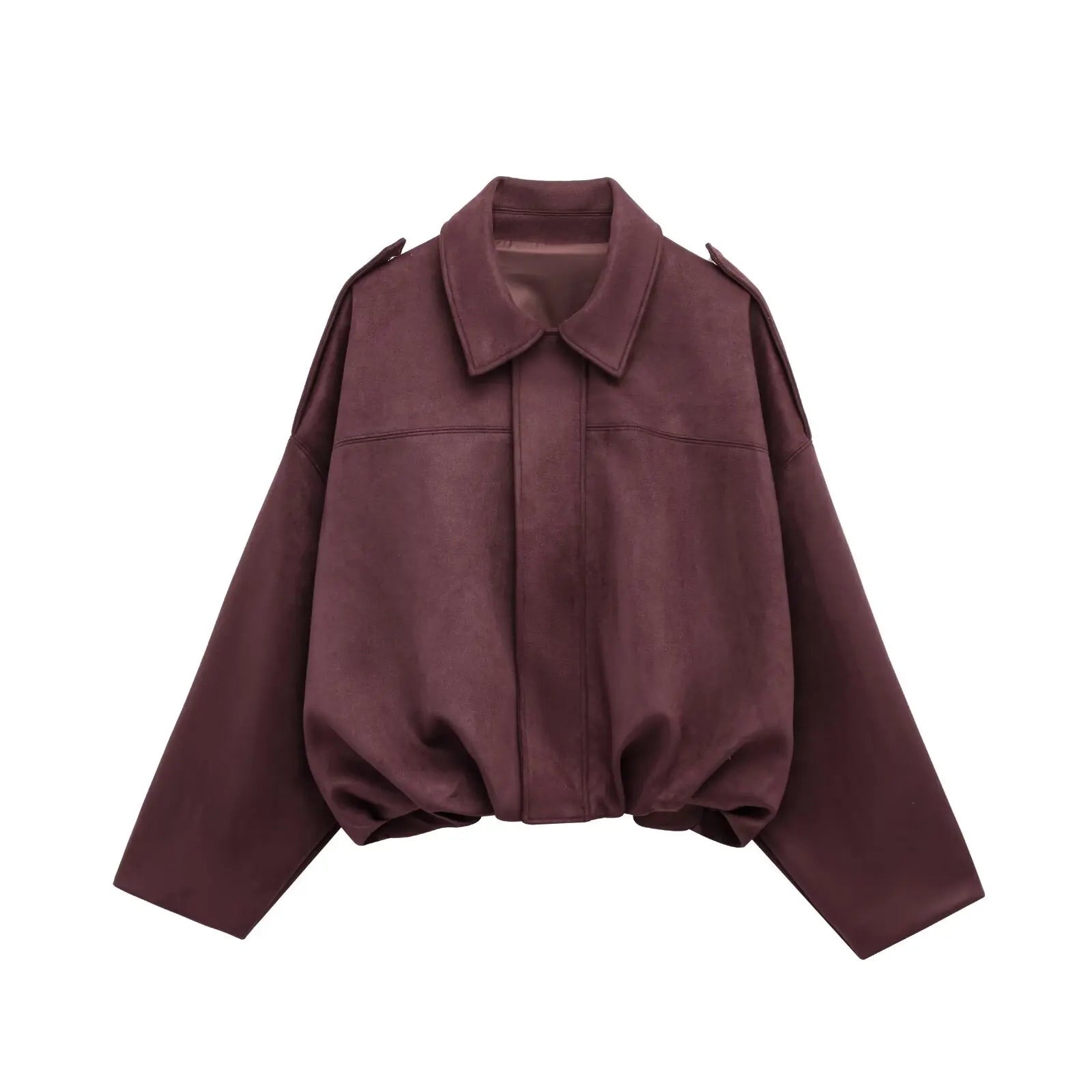 Women's Cropped Jacket with Shoulder Epaulettes - Wine Red