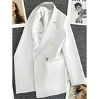 Women's Blazer Double-Breasted with Notched Lapel and Structured Fit - White