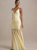 Women's Maxi Dress Sleeveless with V-Neck and Ruched Bodice - 3