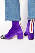 Women's Ankle Boots with Block Heel and Contrast Panel - Purple