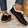 Women's Ankle Boots with Fleece-Lined Cuff and Contrast Stitching - Black