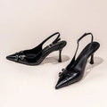 Women's Pointed Toe Slingback Court Shoes with Buckle Strap Heel - 2