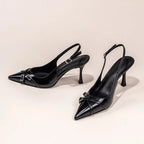 Women's Pointed Toe Slingback Court Shoes with Buckle Strap Heel - 2