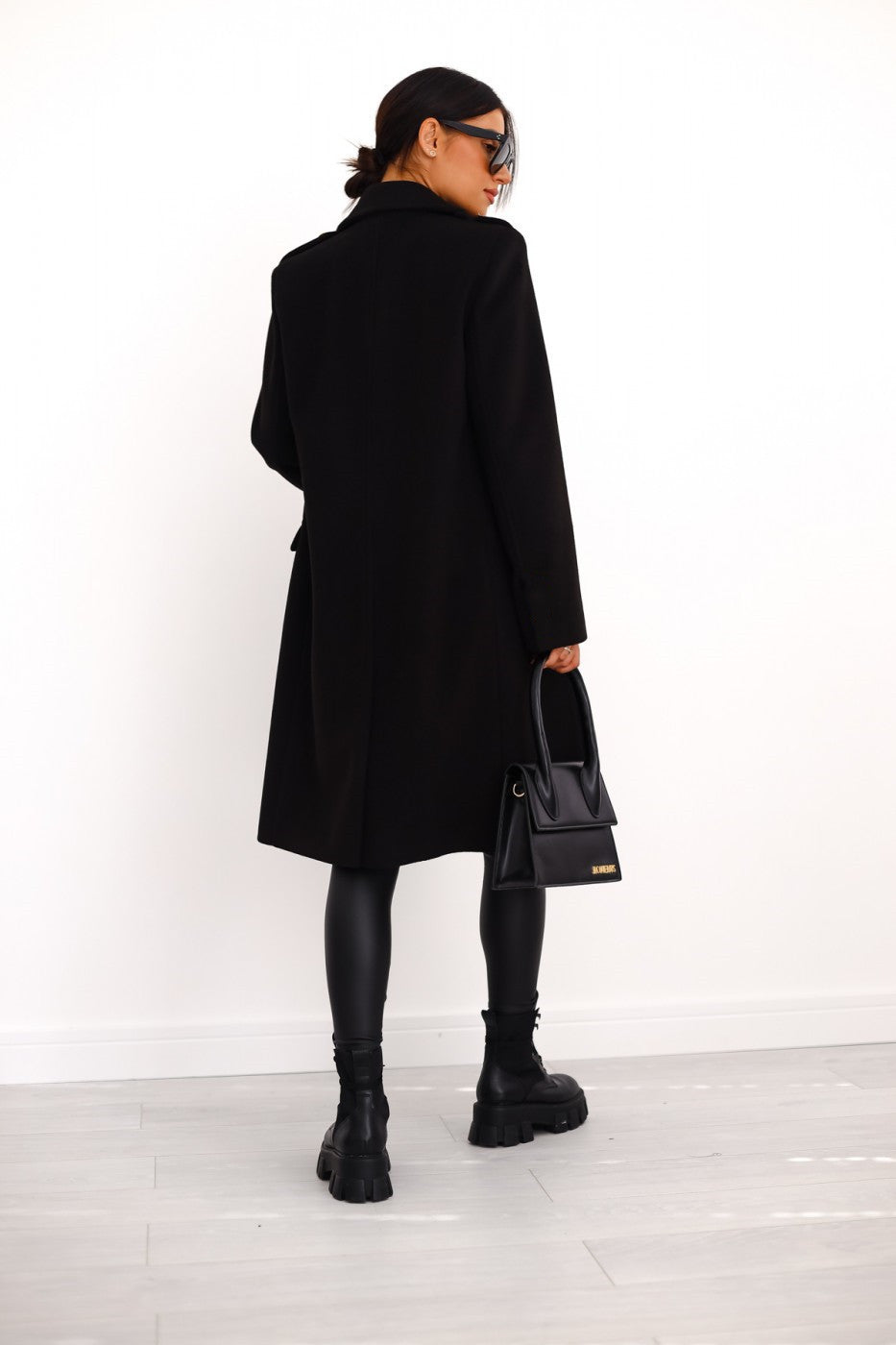 Women's Double-Breasted Wool Coat Gold Button Detail - 10