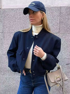 Women's Bomber Jacket with Patch Pockets and Ribbed Trim - 4