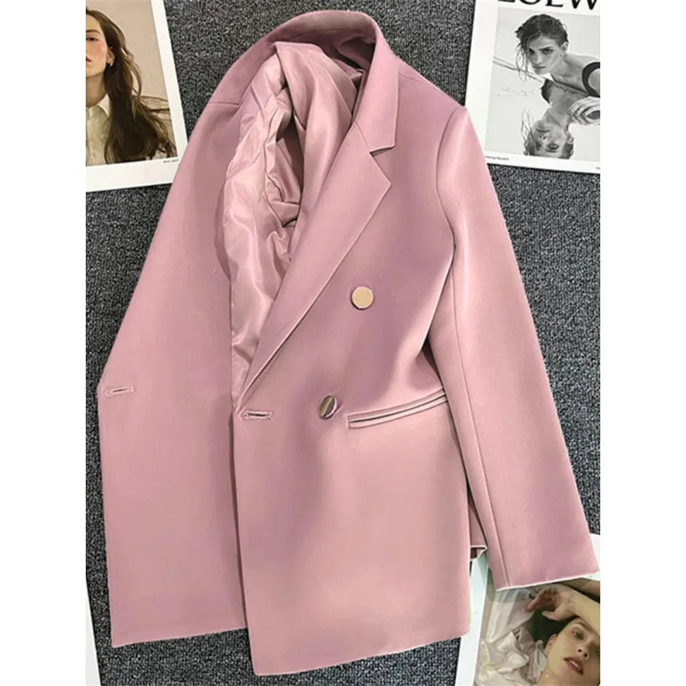 Women's Blazer Double-Breasted with Notched Lapel and Structured Fit - 7