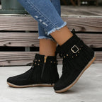 Women's Ankle Boots with Fringe and Studs, Western Boho Style - 12