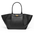 Women's Structured Tote Bag with Gold-Tone Clasp - Black