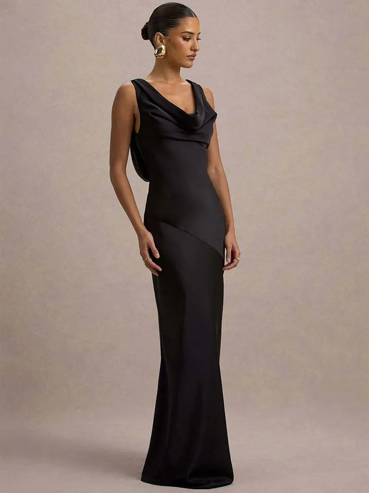 Women's Sleeveless Bodycon Maxi Dress with Cowl Neckline - 6