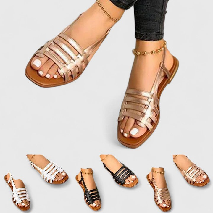 Women's Sandals with Slingback Strap and Woven Front Straps - 2