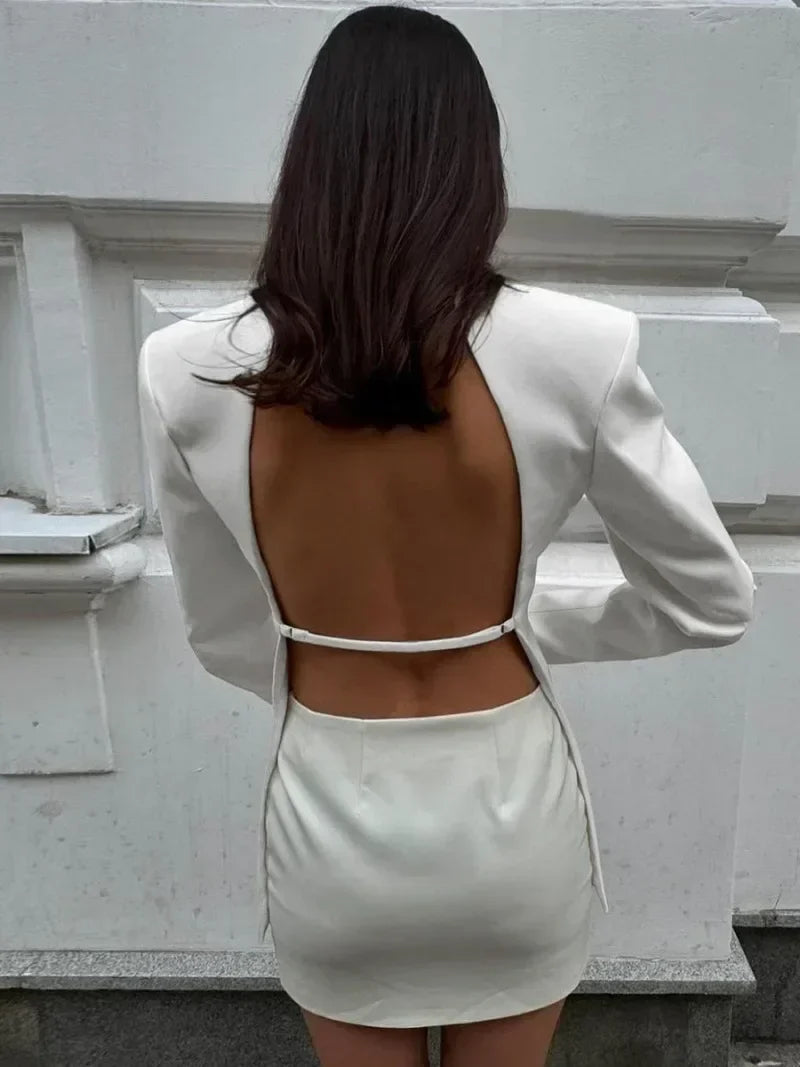 Women's Blazer Coat Backless Wrap Front with Long Sleeves - 5