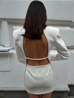 Women's Blazer Coat Backless Wrap Front with Long Sleeves - 5