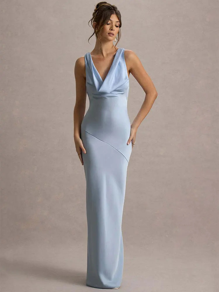 Women's Sleeveless Bodycon Maxi Dress with Cowl Neckline - 5