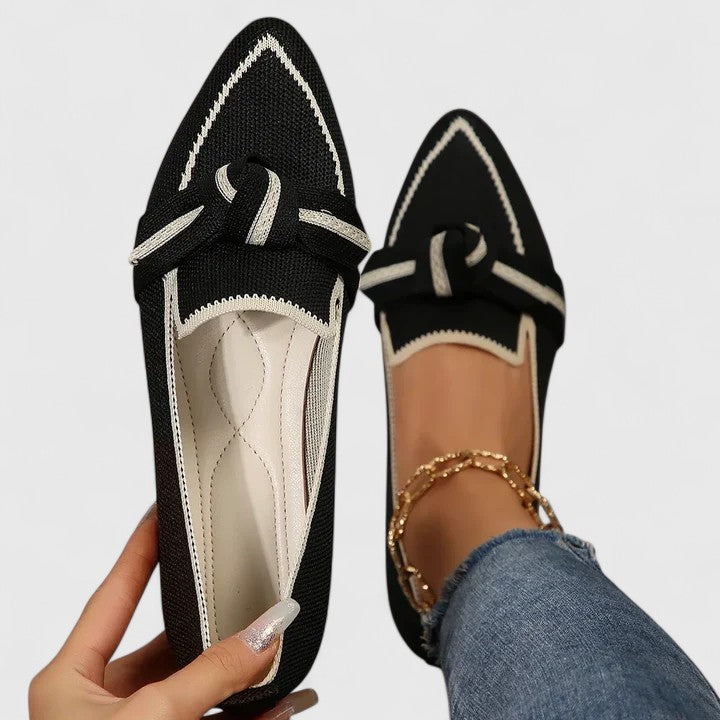 Women's Loafers with Knot Detail and Pointed Toe - Black