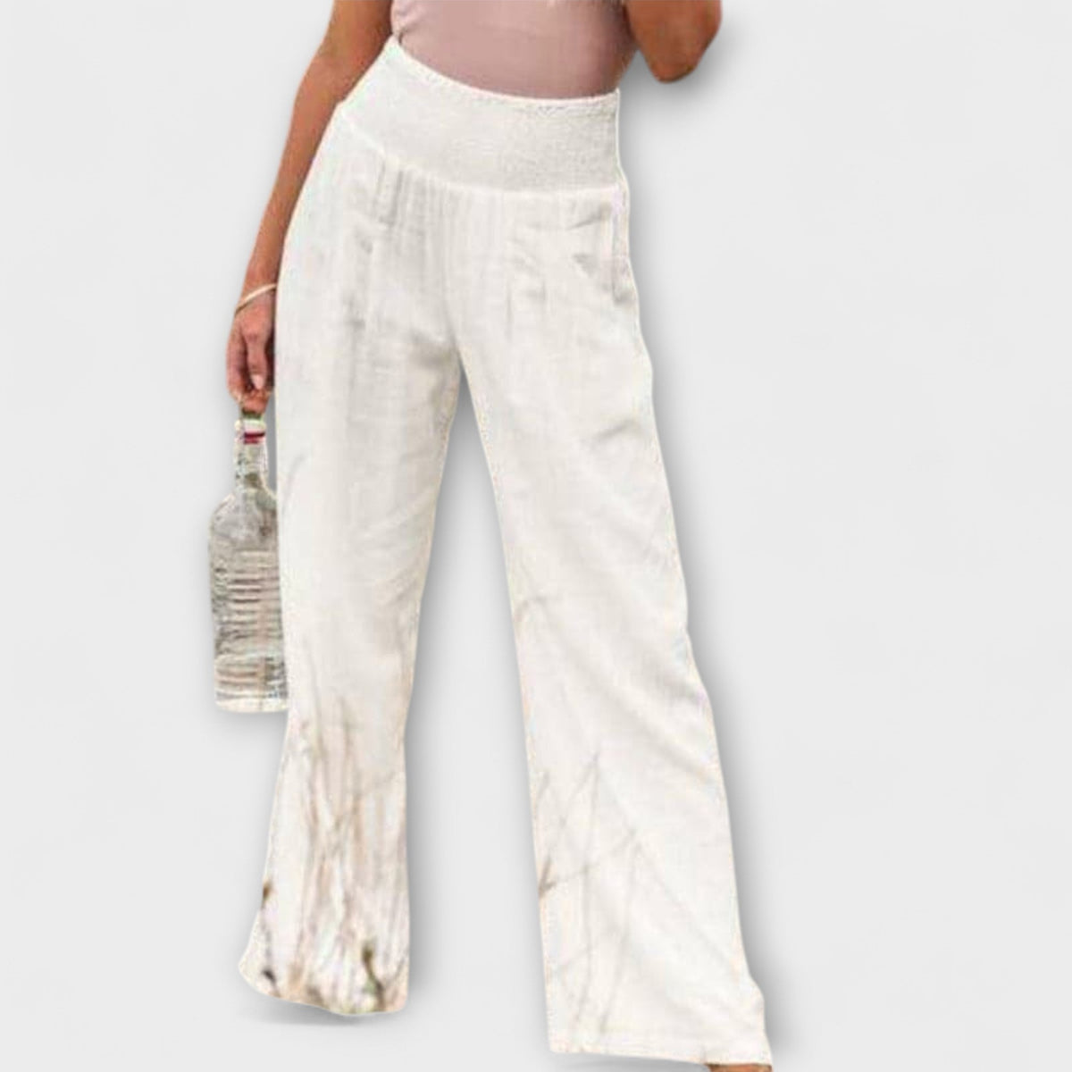 Women's Wide Leg Trousers with Mid-Rise Waistband - 4