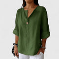 Women's Blouse Loose Fit V-Neck with Front Knot Detail - Green