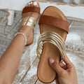 Women's Slide Sandals with Metallic Strap Detail - Chestnut Brown