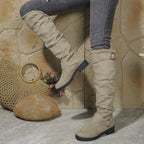 Women's Knee High Boots with Slouchy Fit and Buckle Detail - 7