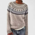 Women's Jumper Long Sleeve with Fair Isle Pattern and Round Neck - Dark Grey 2