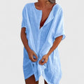 Women's Tunic Dress Relaxed Fit with Short Sleeves - Blue