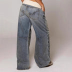 Women's Baggy Wide Leg Jeans with Rib Waistband - 5