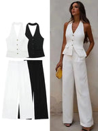 Women Halter Waistcoat and Trouser Co-ord Set with Wide Leg - 6