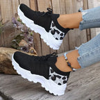 Women's Sneakers with Animal Print Panel and Lace-Up Front - 6