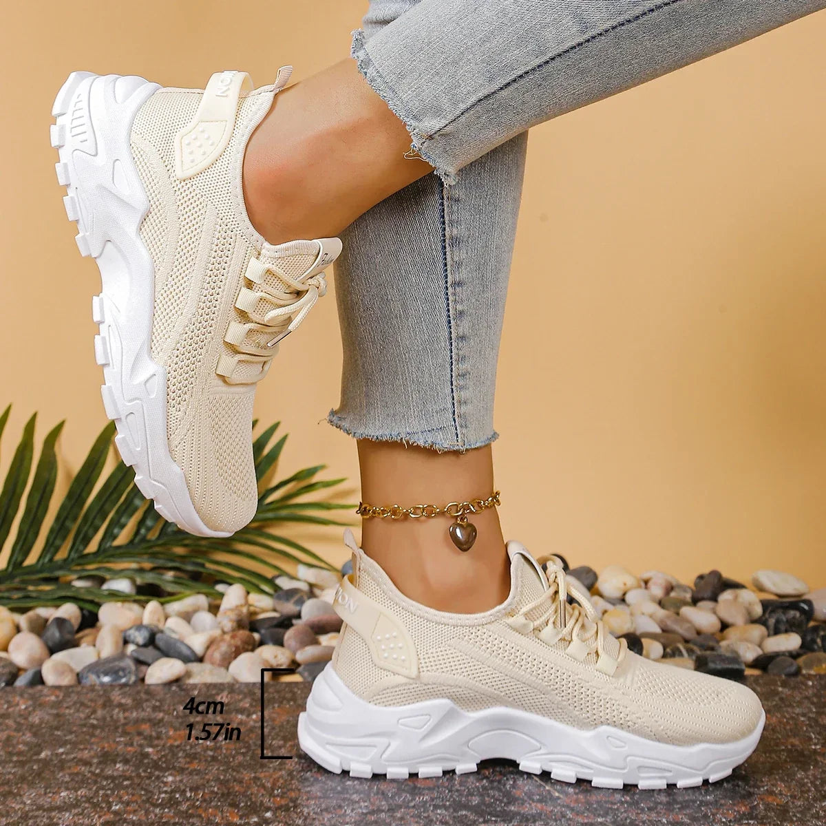 Women's Sneakers with Mesh Upper and Chunky Sole - 6