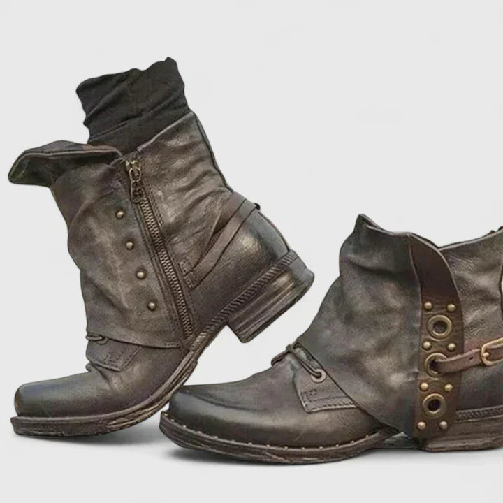 Women's Slouch Boots with Buckle Strap and Side Zip - 4