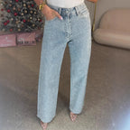 Women's High-Waist Straight-Leg Jeans with Diamante Detailing - 2
