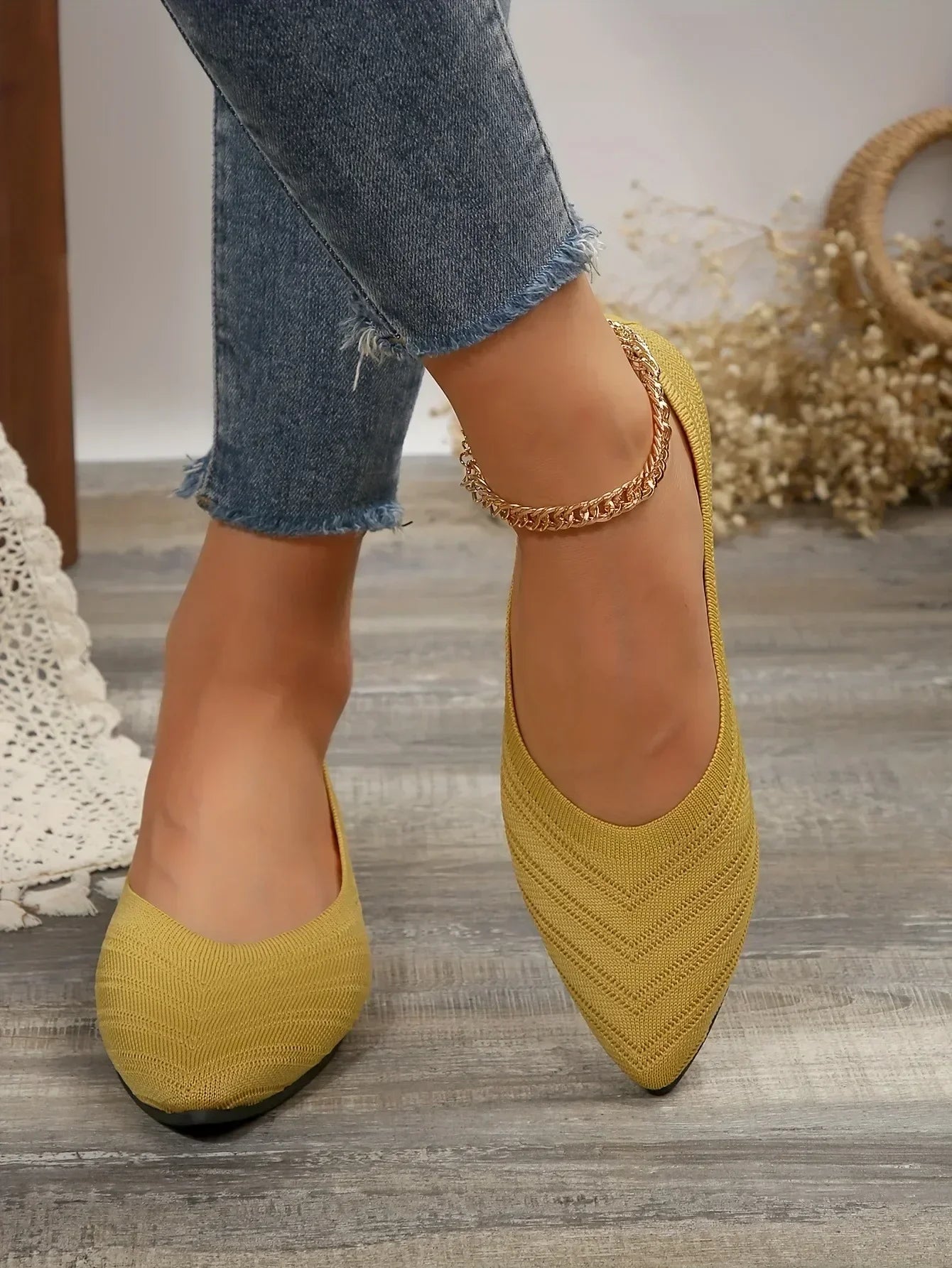 Women's Ballet Flats Pointed Toe with Stretch Knit Upper - 8