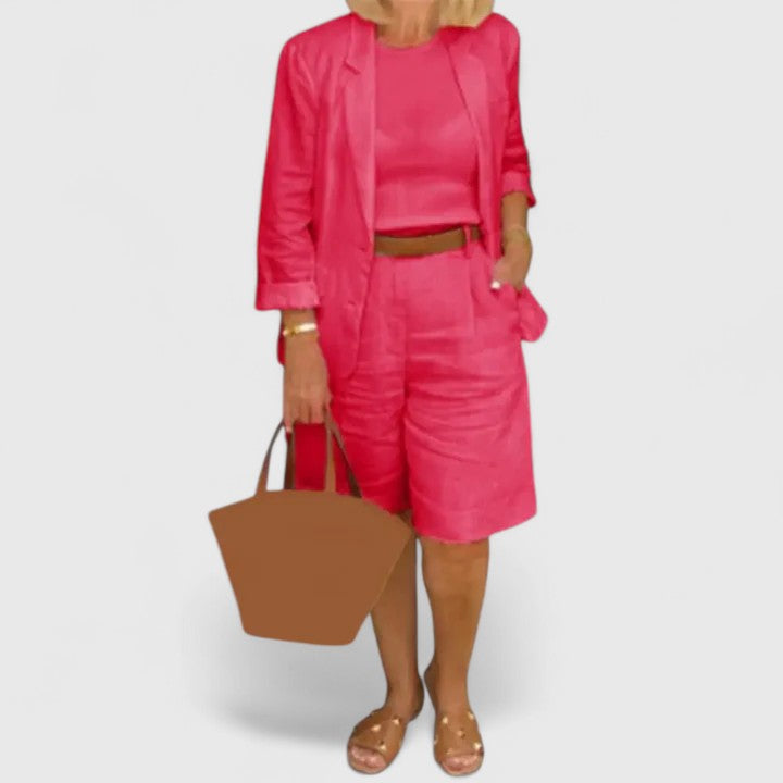 Women's Blazer and Shorts Two-Piece Set with High-Waisted Fit - Red