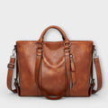 Women's Structured Work Handbag with Adjustable Shoulder Strap - Brown
