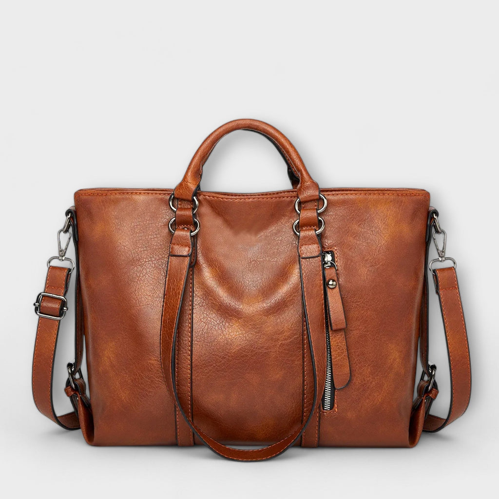Women's Large Tote Bag with Faux Leather Finish and Twin Handles - Brown