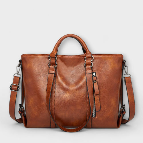 Women's Large Tote Bag with Faux Leather Finish and Twin Handles - Brown