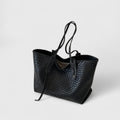 Women's Woven Tote Bag with Dual Handles - Black