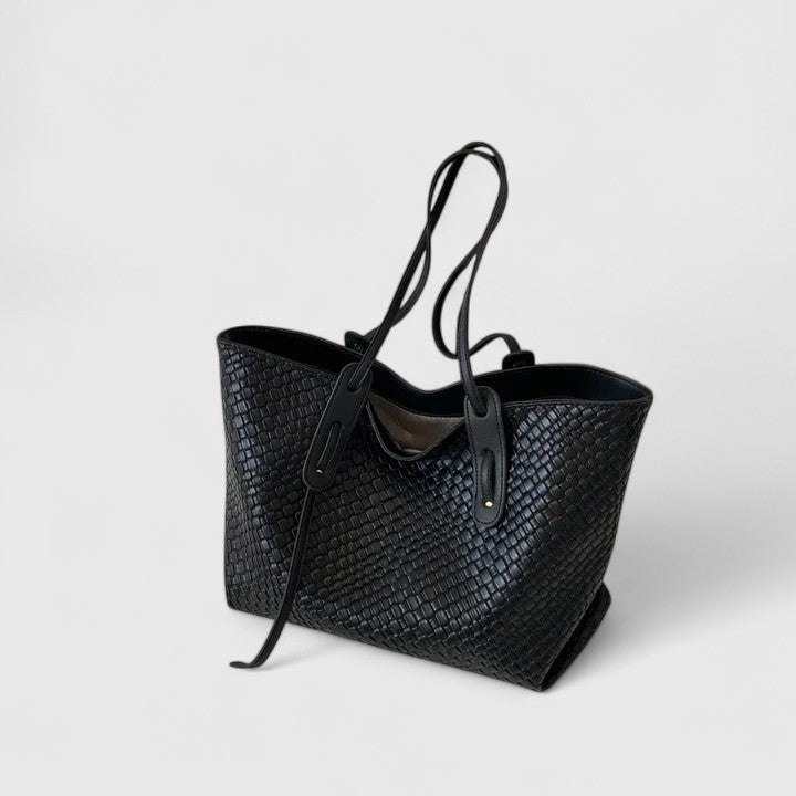 Women's Woven Tote Bag with Dual Handles - Black