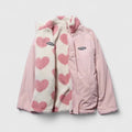 Women's Fleece Jacket with Heart Print and Stand Collar - Pink White